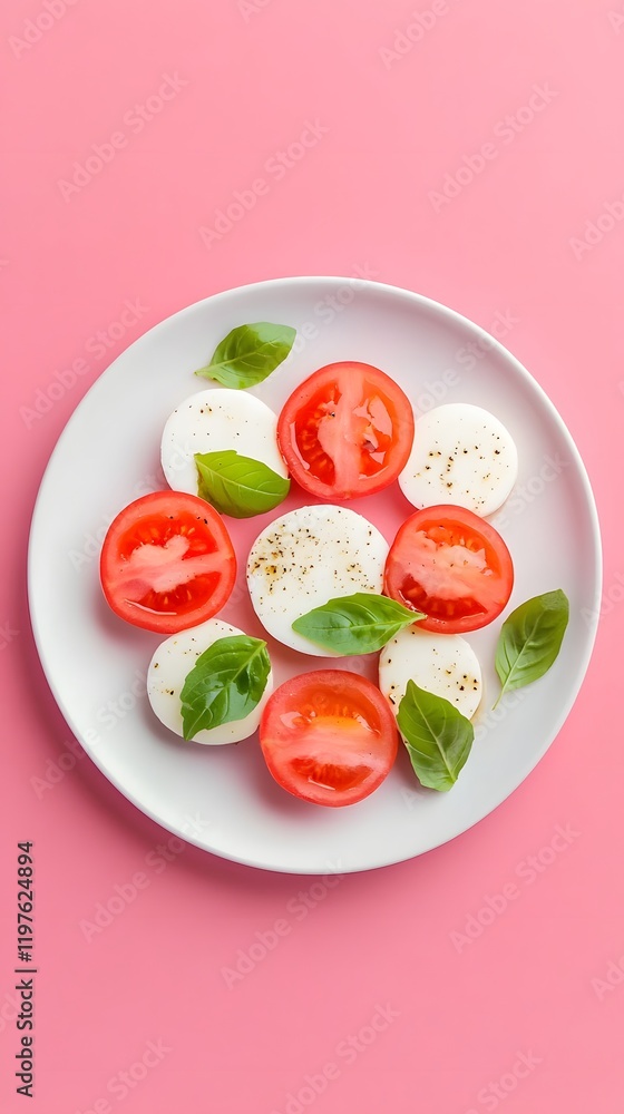 Caprese Salad on a Pink Background a Simple Dish Caprese Salad on a Pink Background a Simple Dish