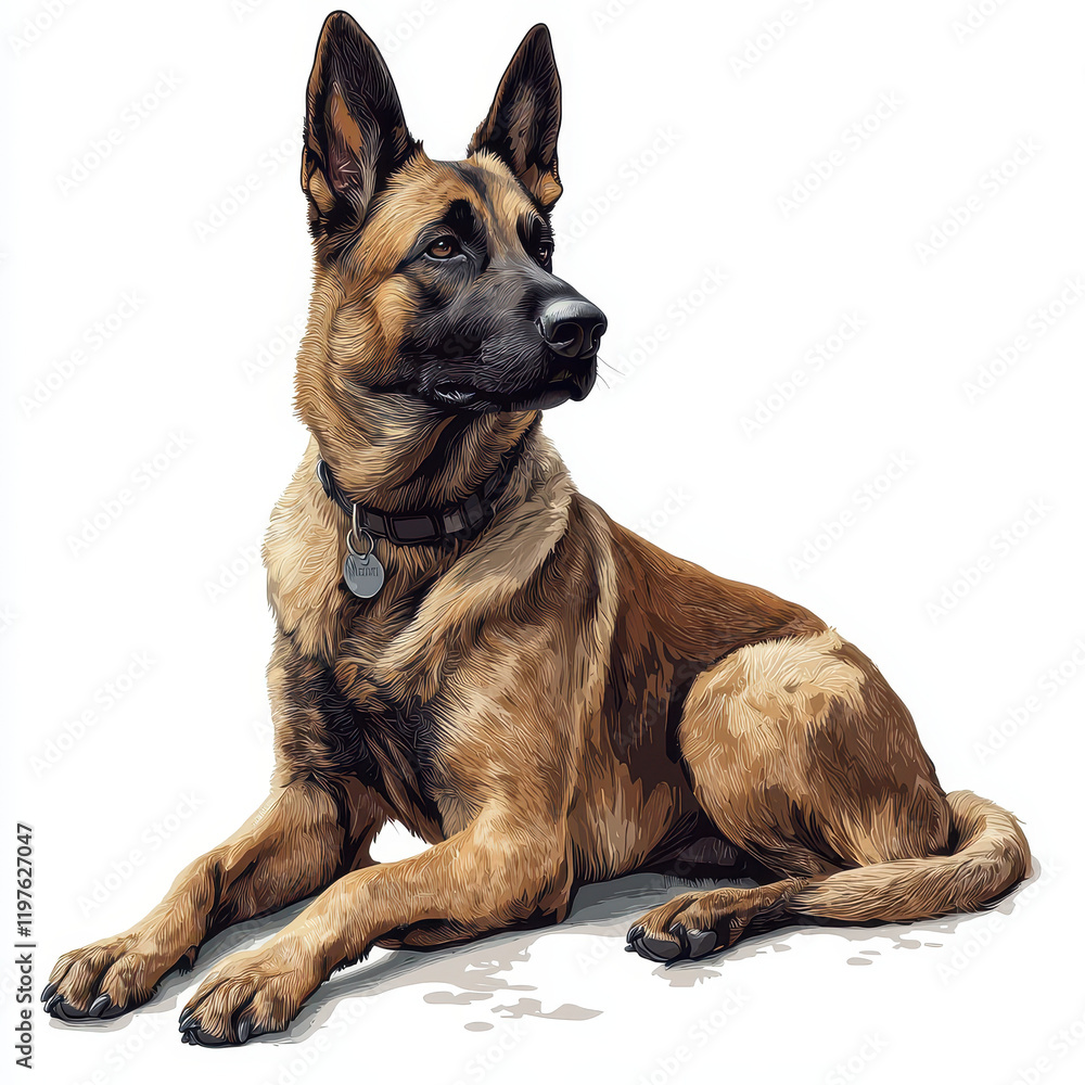 Obraz premium Belgian Malinois dog illustration, showcasing its alert expression and sleek fur