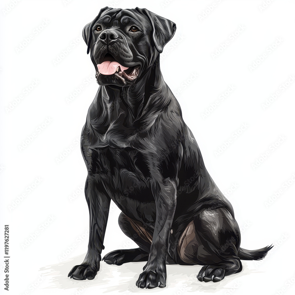 Obraz premium strong black Cane Corso dog sitting proudly, showcasing its muscular build and alert expression