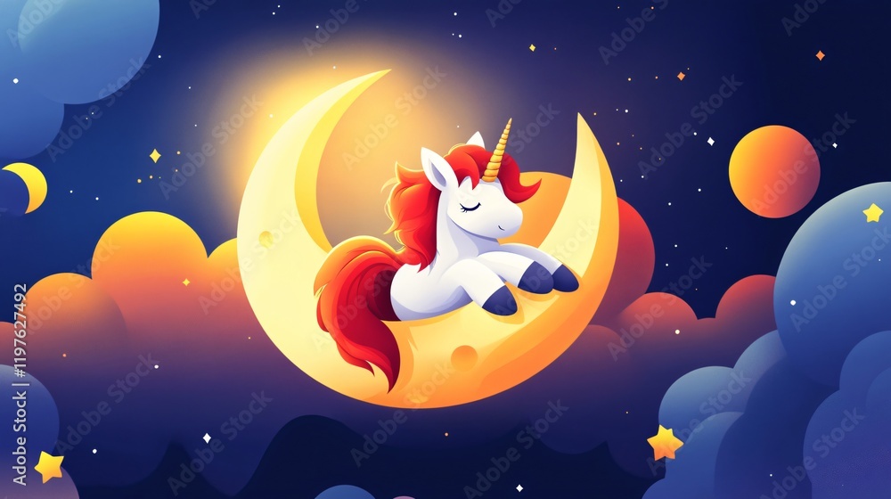 custom made wallpaper toronto digitalAdorable Fairytale Unicorn Resting Under Moonlight | Wide Angle