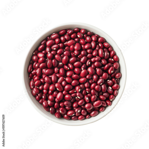 Azuki red beans in a Png bowl against a clean transparent background, perfect for culinary uses and healthy eating, Azuki red bean in Png bowl on transparent background