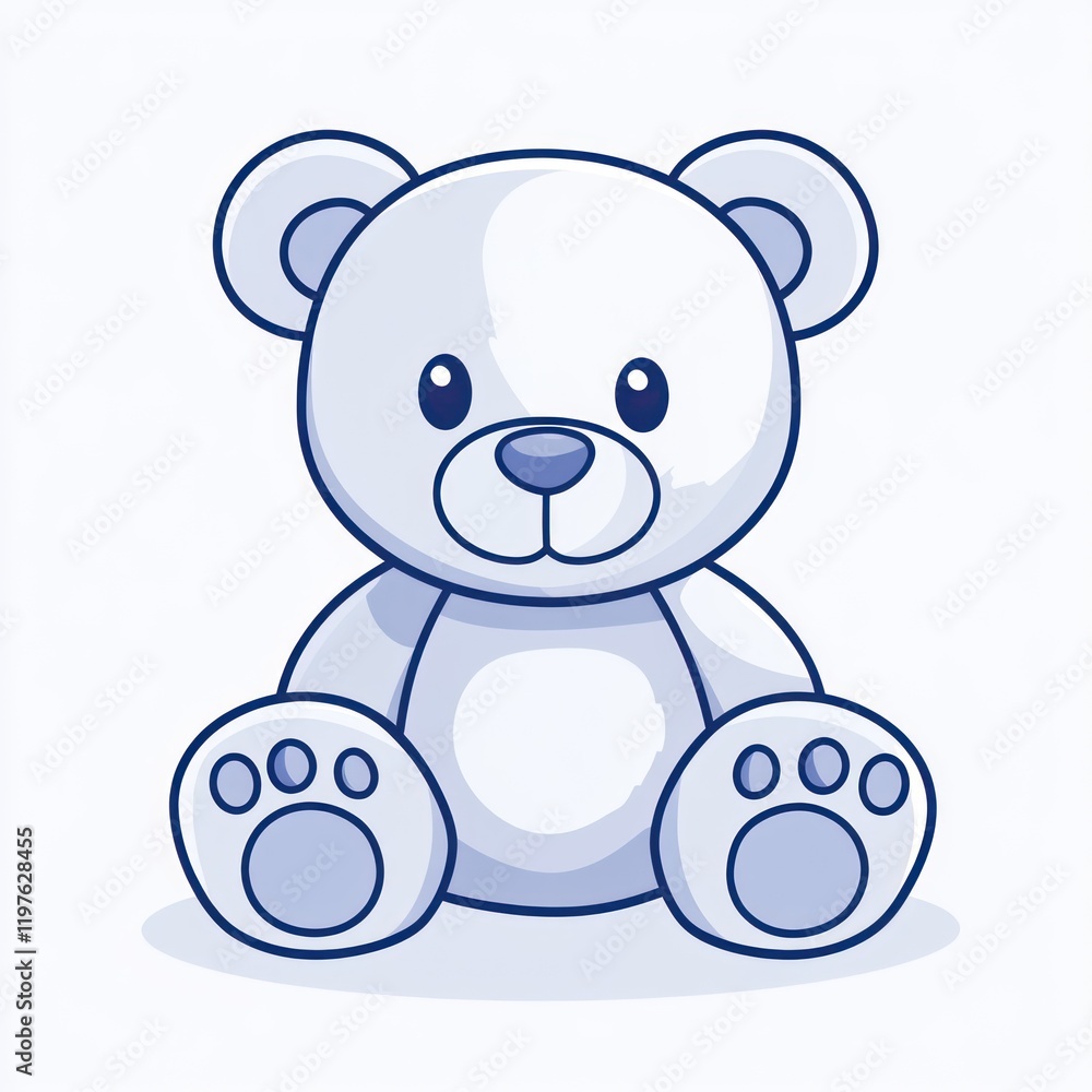 Fototapeta premium White teddy bear sitting, isolated on a white background, cute design, for children books
