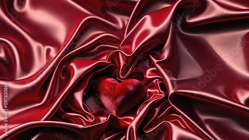 Red Heart Nestled in Luxurious Draped Satin Fabric with Soft Shimmer and Romantic Elegance

 photo