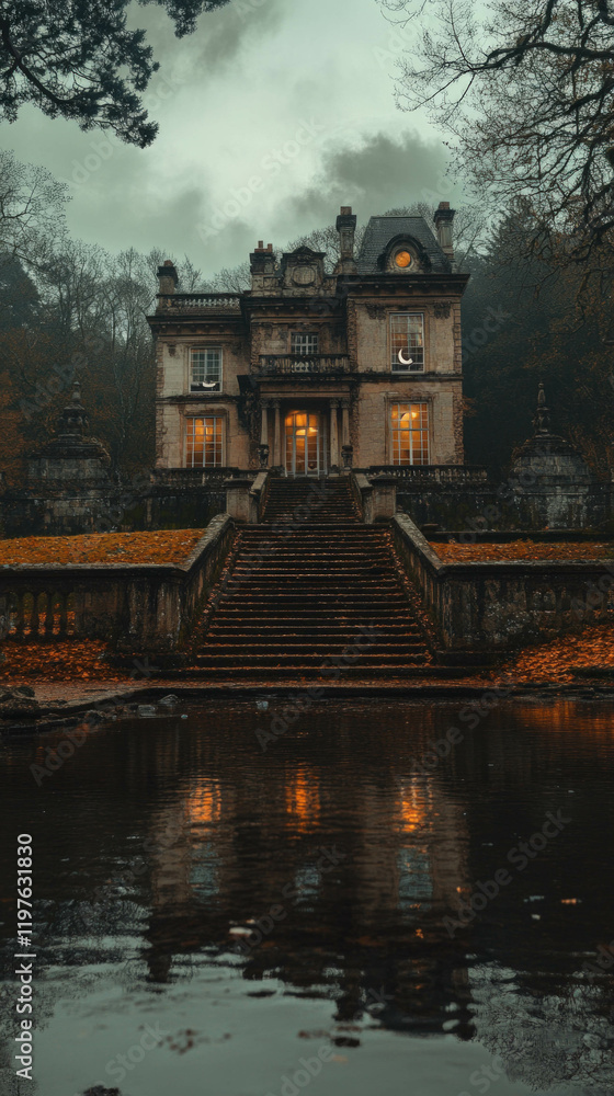 Fototapeta premium Dramatic Imagery Of A Peaceful Garden During Ramadan Featuring Crescent Moons For A Beautiful Smartphone Wallpaper