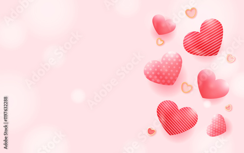 Happy valentines day background design with floating 3d red hearts