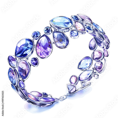 A watercolor illustration of a modern silver bracelet, isolated on a white background. Bracelet vector.
