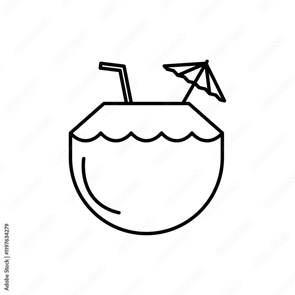 Coconut drink icon in liner stroke style Coconut drink icon in liner stroke style