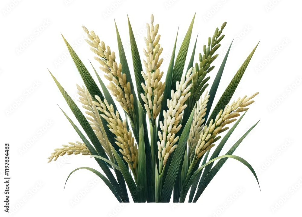 Fototapeta premium Lush Green Wheat Bundle Ripe Grain Stalks Harvest Abundance Agricultural Illustration