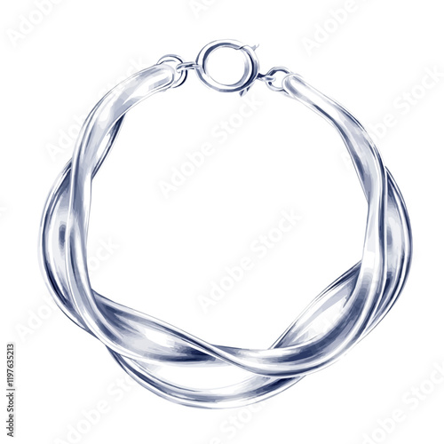 A watercolor of a minimalist silver bracelet with delicate details, isolated on a white background. Bracelet vector.
