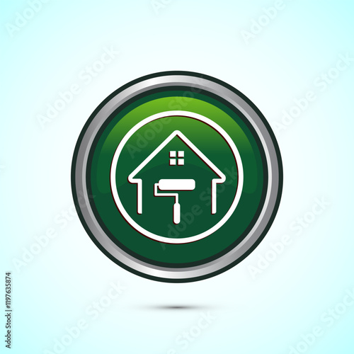 Home painting icon design illustration. House painting sign symbol for apps and websites. Green color round button design