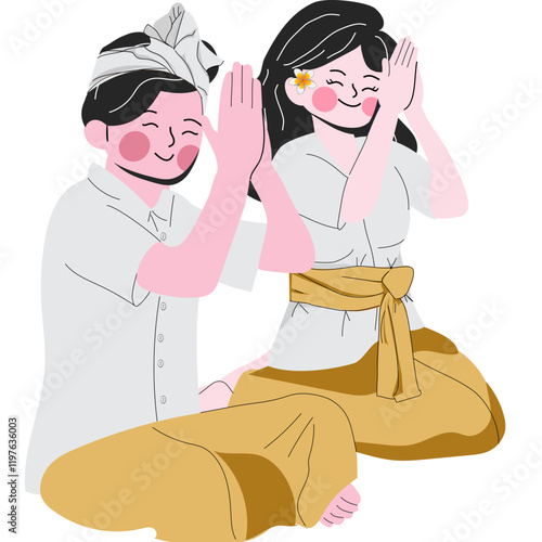 Balinese man and woman praying