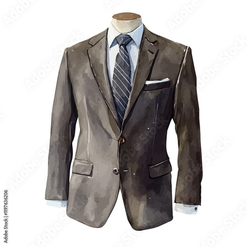 A watercolor painting of a men's suit for formal style, isolated on a white background. Suit vector.
