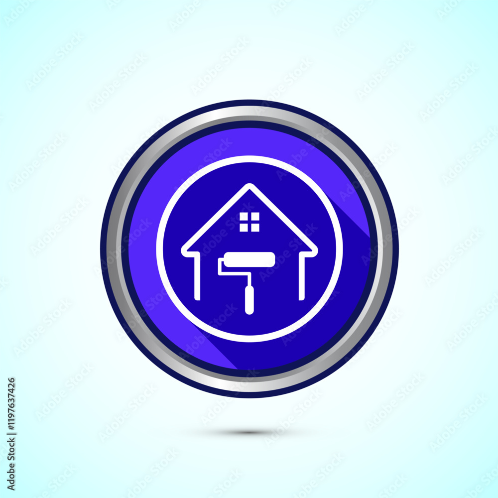 Home painting icon design illustration. House painting sign symbol for apps and websites. Blue shadow button design Home painting icon design illustration. House painting sign symbol for apps and websites. Blue shadow button design