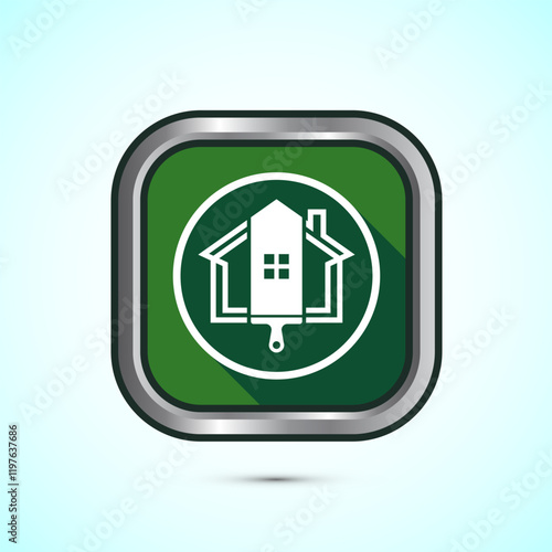 Home painting icon design illustration. House painting sign symbol for apps and websites. Green shadow button design