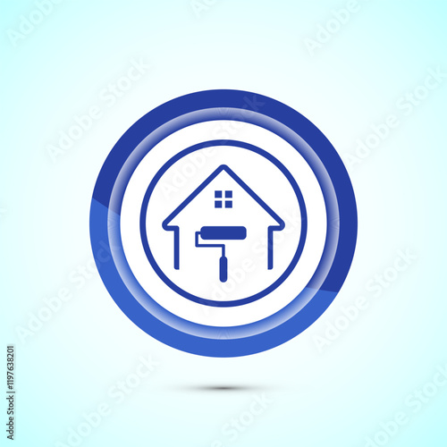 Home painting icon design illustration. House painting sign symbol for apps and websites. Blue color button design