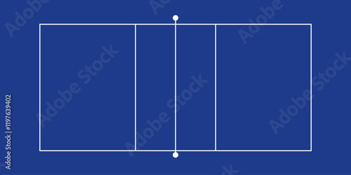 Stylized Volleyball Court Layout with White Lines on a Blue Background