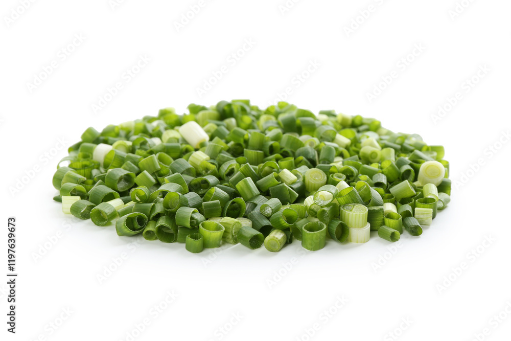Pile of chopped fresh green onion isolated on white Pile of chopped fresh green onion isolated on white