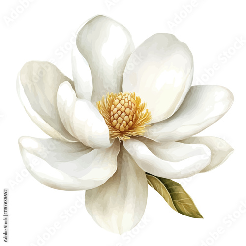 A watercolor of a magnolia flower, isolated on a white background. Flower vector.
