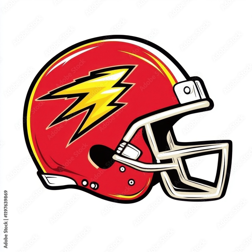 Fototapeta premium Red football helmet with a lightning bolt design.