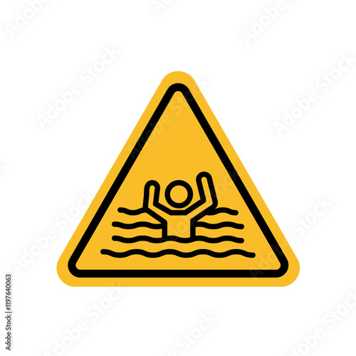 Risk of drowning warning sign in yellow color