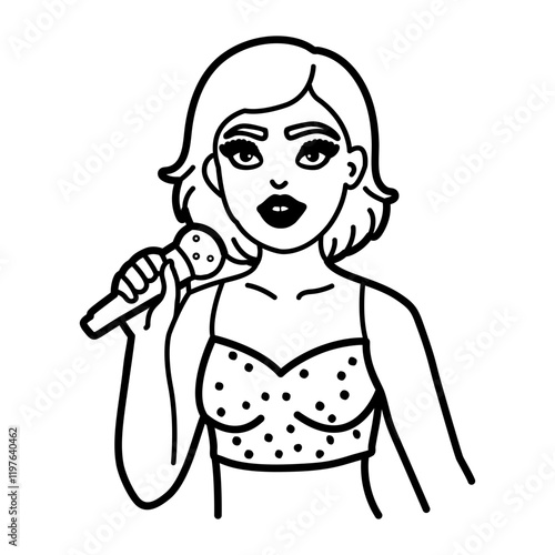 Female pop singer icon in doodle style