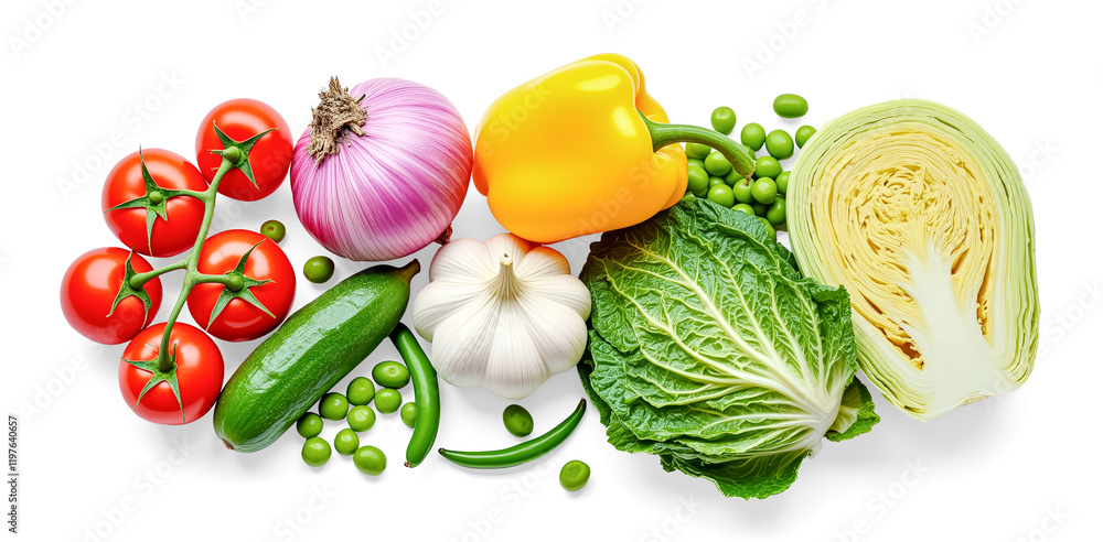 Fresh Vegetables Isolated on Transparent Background: Tomatoes, Onion, Pepper, Peas, Garlic, Cucumber, Cabbage. Healthy Eating, Vegetarian, Vegan, Organic, Cooking Ingredients Concept. PNG, Cut Out Fresh Vegetables Isolated on Transparent Background: Tomatoes, Onion, Pepper, Peas, Garlic, Cucumber, Cabbage. Healthy Eating, Vegetarian, Vegan, Organic, Cooking Ingredients Concept. PNG, Cut Out