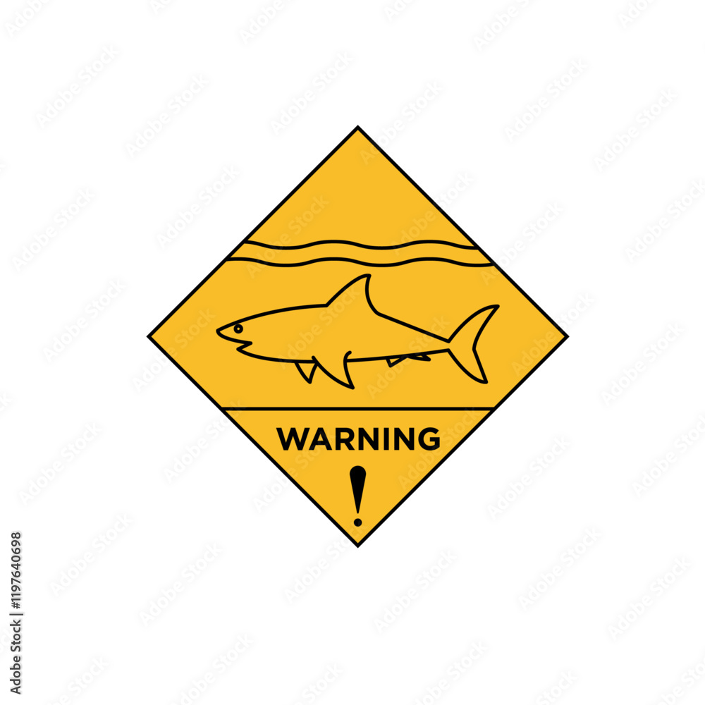 Shark warning sign in yellow color Shark warning sign in yellow color
