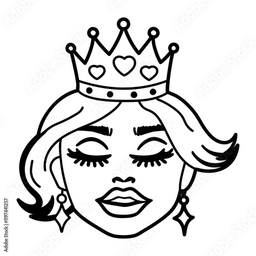 Crowned girl icon in doodle style