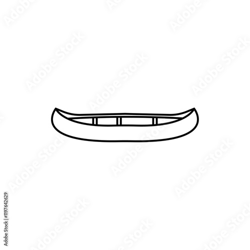 Wooden boat icon in liner stroke style