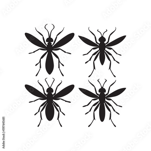 Set of Mosquito silhouette, black and white silhouette, vector and illustration