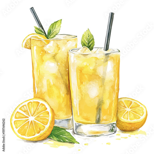 A watercolor painting of lemonade, isolated on a white background. Juice vector.
