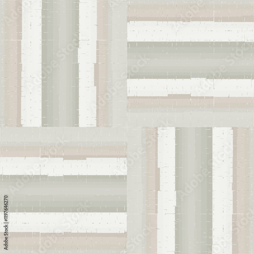 Vector neutral glitch weave watercolor effect seamless pattern background. Ecru beige taupe striped tiles in woven style. Light color lattice backdrop for web, packaging