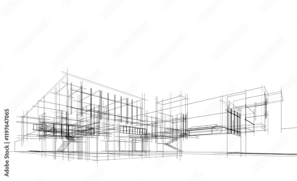 Obraz premium 3d rendering sketch of modern building