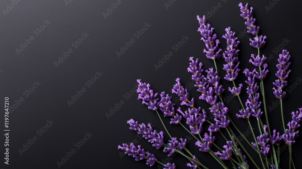 Lavender sprigs arranged on dark background. Lavender sprigs arranged on dark background.