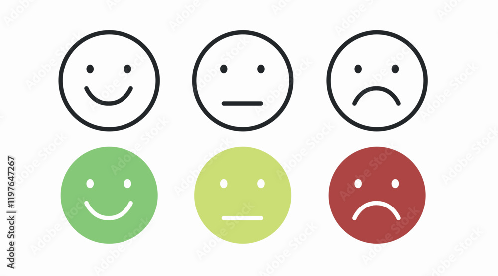Different moods icon set, with a smile, a serious and a sad face. Vector illustration set. Different moods icon set, with a smile, a serious and a sad face. Vector illustration set.
