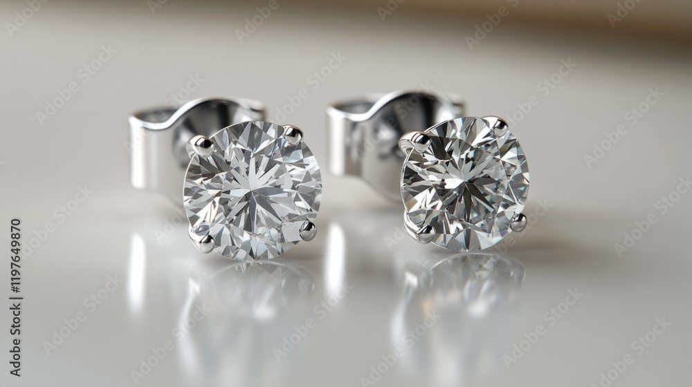 Minimalist stud earrings with round brilliant diamonds of 0.5 carats each generative ai Minimalist stud earrings with round brilliant diamonds of 0.5 carats each generative ai