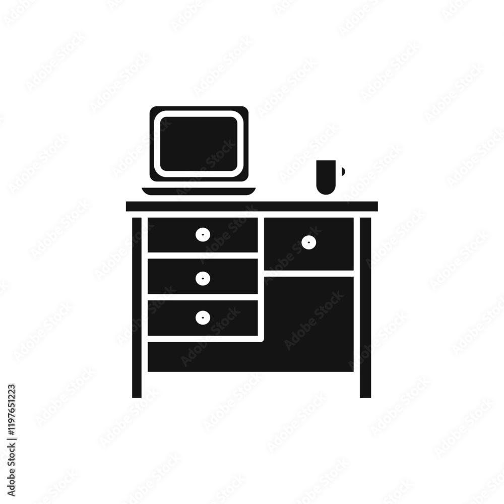 Study table icon Simple thin line flat symbol Study table icon Simple thin line flat symbol