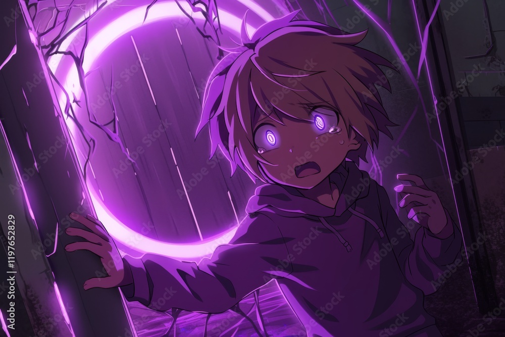 A Child's Fearful Encounter with a Portal . Anime style A Child's Fearful Encounter with a Portal . Anime style