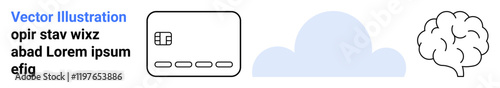 Credit card, blue cloud, and brain icons represent digital payment, cloud computing, and cognitive computing concepts. Ideal for financial tech, online services, AI, security innovation technology