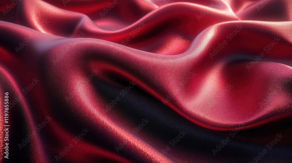 Obraz premium Close-up of luxurious red satin fabric with elegant folds and soft texture, ideal for fashion design