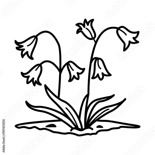 Bluebell flowers icon in sketchy style