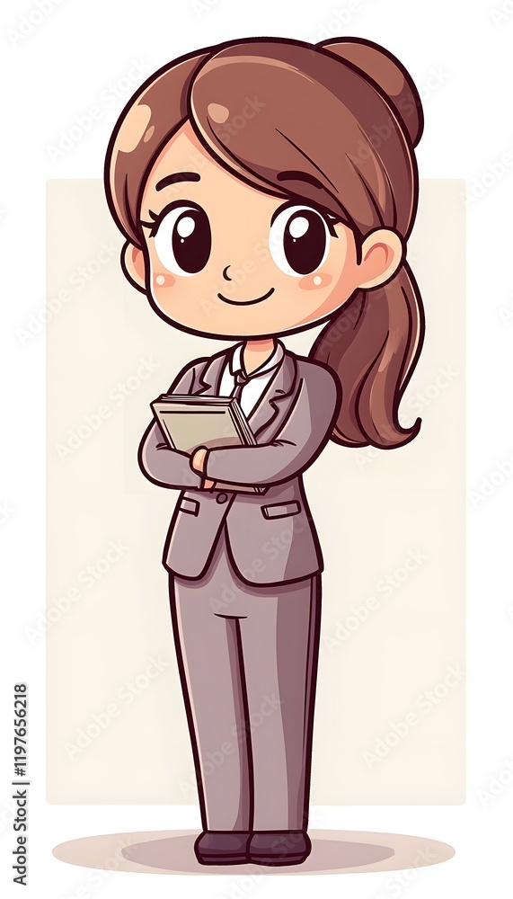 Adorable Businesswoman Holding Books Cartoon Illustration Adorable Businesswoman Holding Books Cartoon Illustration