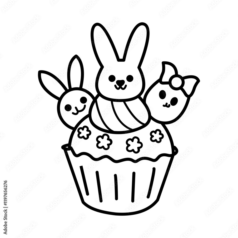 Obraz premium Easter cupcake icon in doodle style