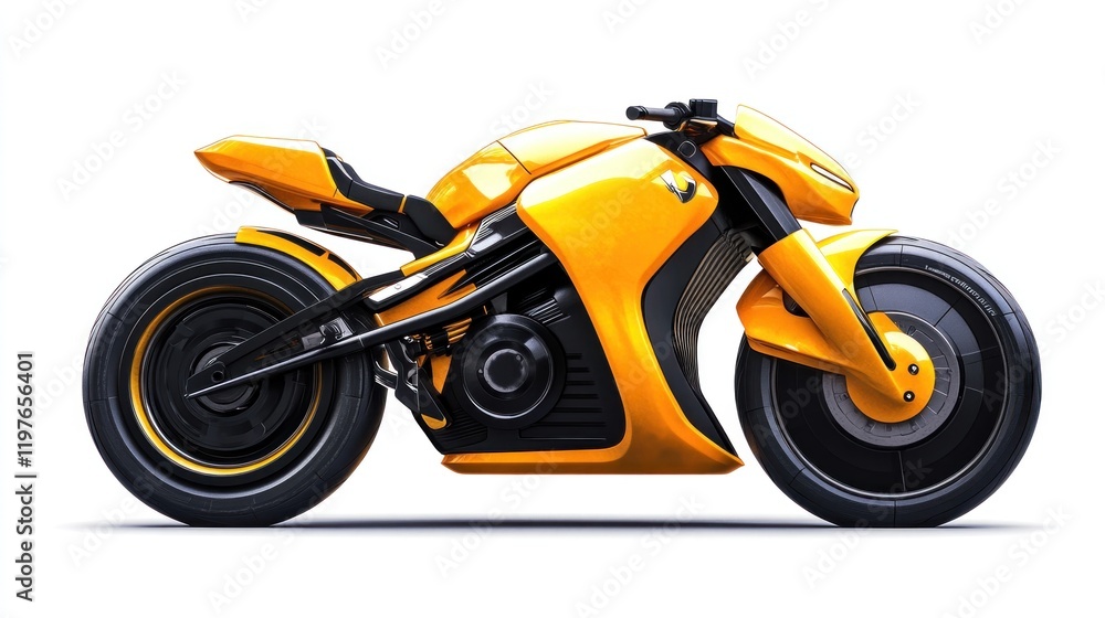 Yellow futuristic motorbike on white background. Yellow futuristic motorbike on white background.