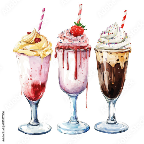 A watercolor clipart of a hot shake in a cup, isolated on a white background. Hot shake vector.
