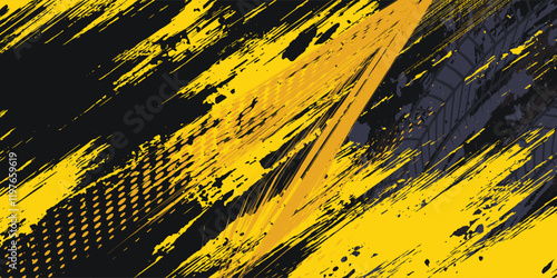 Abstract black and yellow background with tire tracks.. vector illustration eps 10