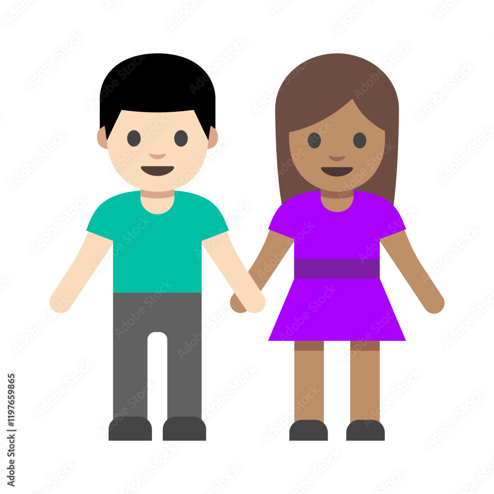 Cartoon Clipart, Illustration of Two People Holding Hands, Isolated on White Background Cartoon Clipart, Illustration of Two People Holding Hands, Isolated on White Background