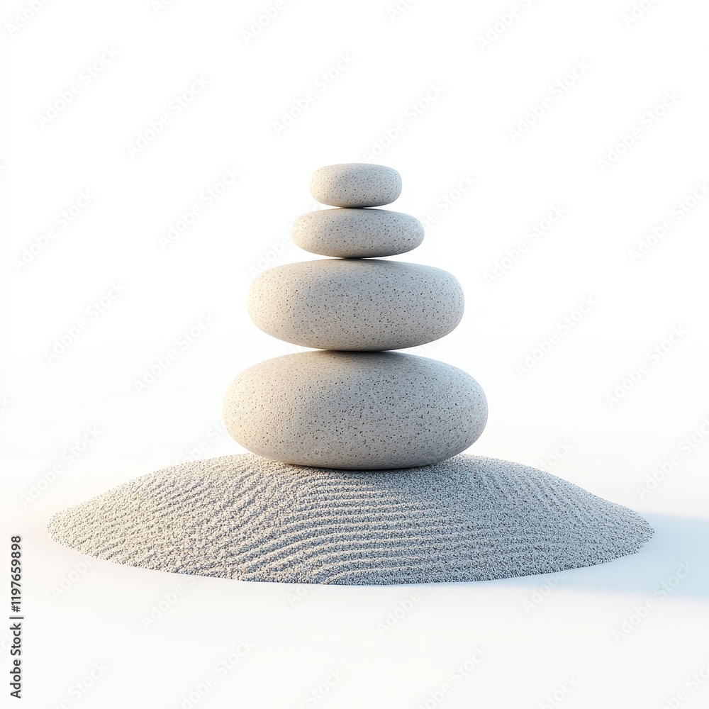 Zen Stone Tower Isolated on White Background, Balance, Harmony, Minimalism, Meditation, Wellness Zen Stone Tower Isolated on White Background, Balance, Harmony, Minimalism, Meditation, Wellness