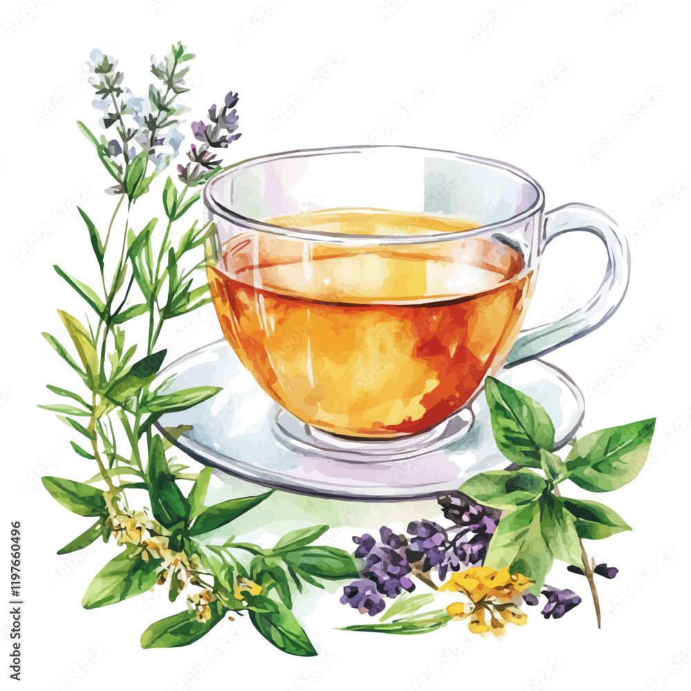 A watercolor drawing of a cup of herbal tea, isolated on a white background. Herbal tea vector.
A watercolor drawing of a cup of herbal tea, isolated on a white background. Herbal tea vector.