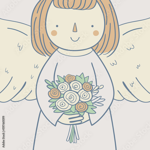 Angelic child holding a vibrant bouquet of flowers, radiating innocence and charm. Perfect for creative projects and designs.